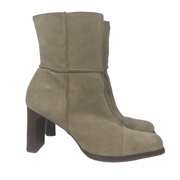 Hokus Pokus Shoes - Hokus Pokus Tan Suede Leather Stacked Heel Boots